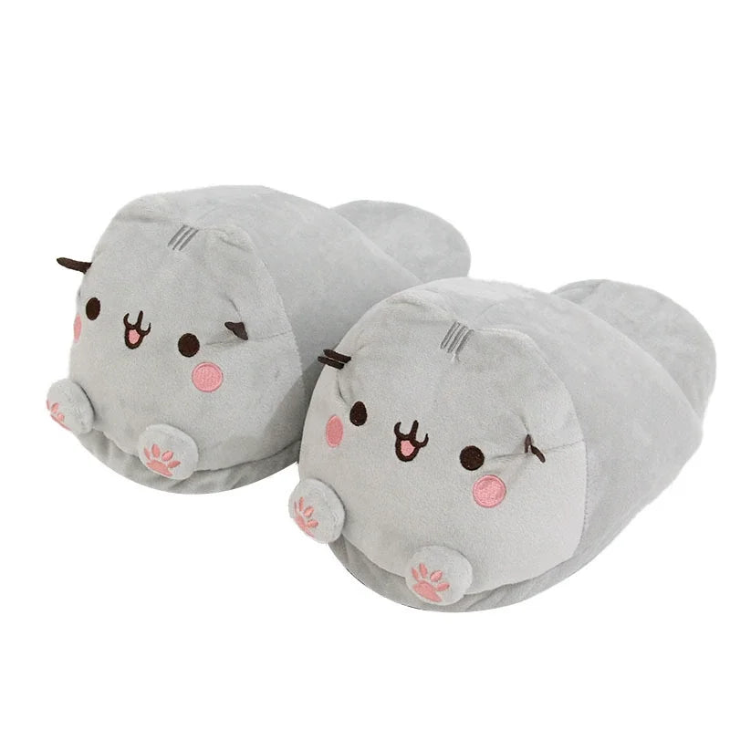 Winter Warm Package Heel Kawaii Slippers Funny Cotton Cute Cat Home Shoes Non-slip Cartoon Couple Student Slippers Domestic