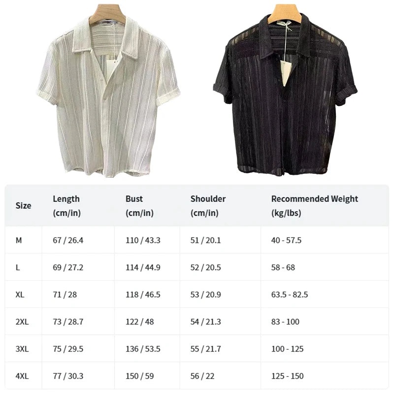 Men's Tops Hollow Short-sleeve Shirt Men Summer Thin Trendy Handsome French Light Luxury Drape Hawaiian Shirts