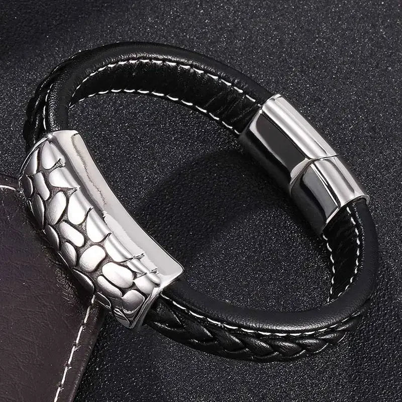 Fashion Men Accessories Stainless Steel Magnet Buckle Male Bracelets Braided Leather Rope Charms Bangle Jewelry Wholesale SP0191