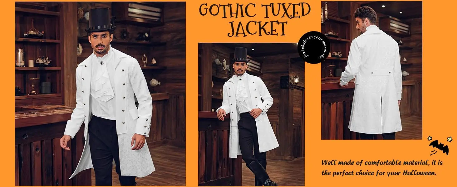 Mens Steampunk Medieval Jacket Pirate Viking Renaissance Costume Formal Tailcoat Gothic Victorian Halloween Tuxedo Coats