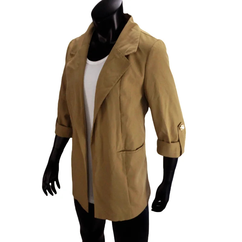 Women's Jacket Spring Summer New Arrivals Roll-up Cuffs Outerwears Lined Open Stitch Thin Jackets for Streetwear Womans Clothing