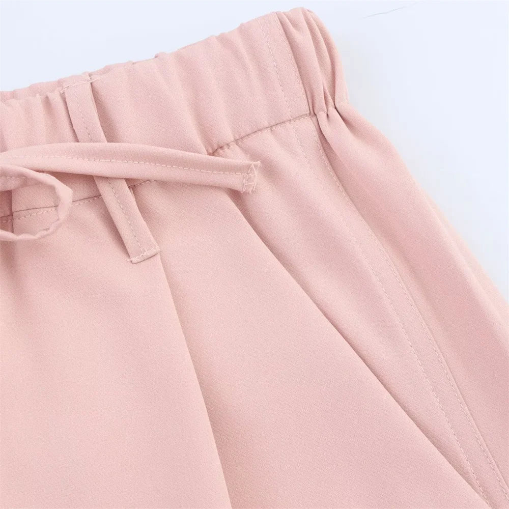 women's summer new fashion casual lapel single breasted decoration suit jacket high waisted lace up suit pants