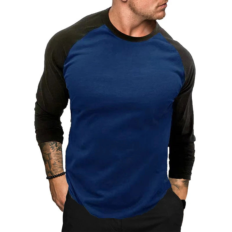 Men's T-Shirts Long Sleeve Slim Fit Men T-Shirt Young Man Splice Tops Tees Shirt O-Neck Male Sports Pullover Sweatshirts Clothes