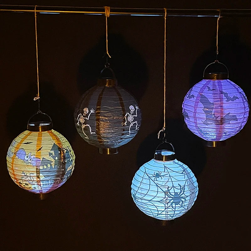 Halloween LED Pumpkin Paper Lantern Spider Skull Bat Lantern Printing Hanging Lantern Festival Party Home Garden Outdoor Decor