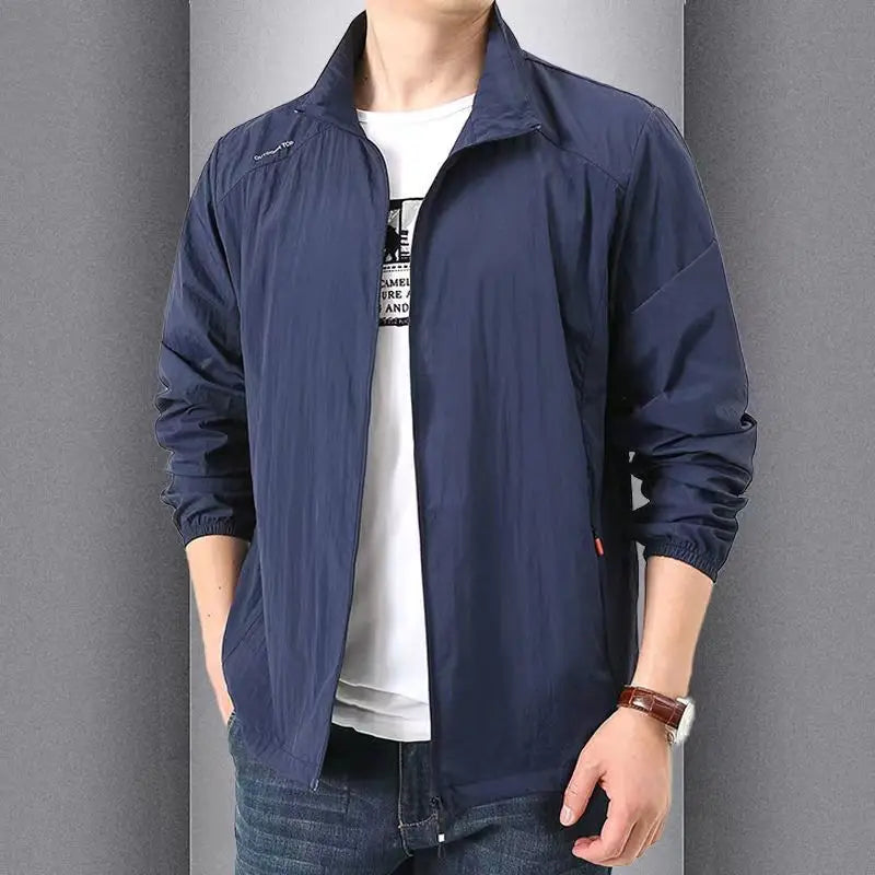 New Fashion Quick Drying Breathable Jacket for Man Loose Casual Stand Collar Coats Pocket Solid Outwears Sports Men's Clothing