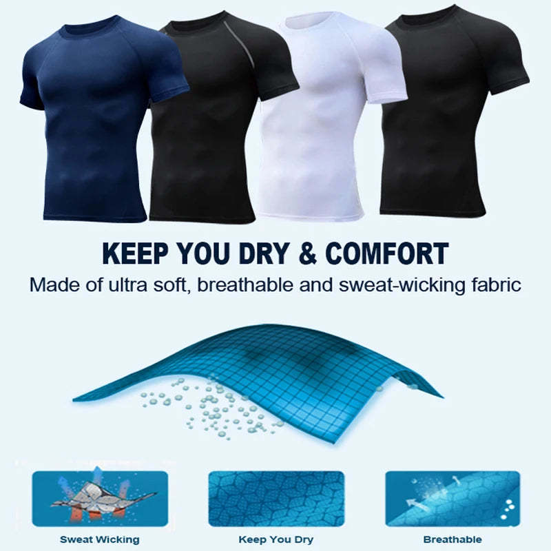 Print Compression Shirts for Men Gym Workout Athletic Quick Dry Tshirts Tops Training Running Baselayers Undershirts Rash Guard