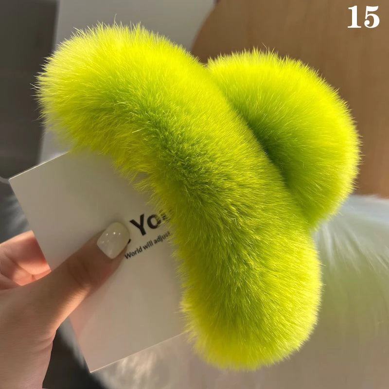 Winter Faux Fur Hair Claw Rabbit Hair Hairpins Plush Hair Clip Barrette Crab Headwear For Women Girls Hair Accessories