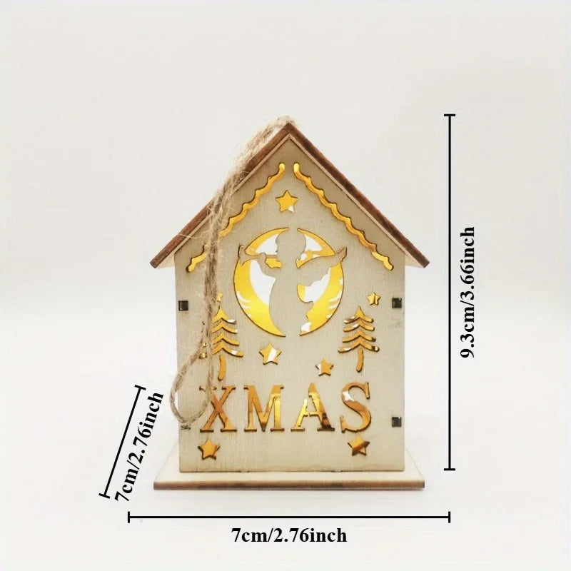 Christmas Wooden Crafts Wooden Christmas Small House Cabin Lighting Ornaments Pendant Christmas Tree Decoration