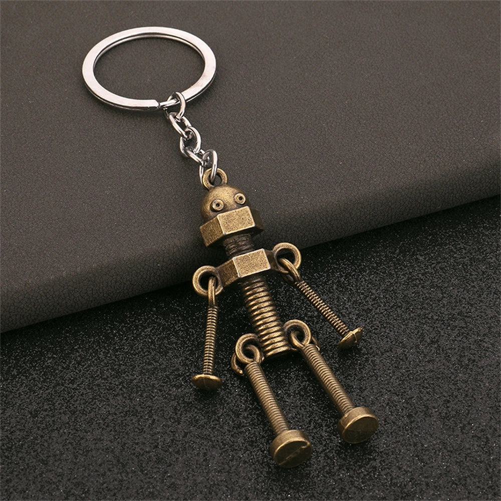 Funny Robot Keychain Metal Screw Body Keyring for Men Couple Bag Pendant Car Key Holder Accessories Creative DIY Gifts