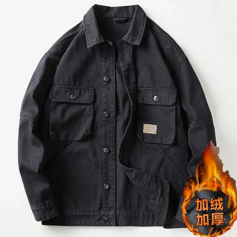 High end work jacket, men's spring and autumn trendy brand, loose American retro lapel jacket, casual and handsome denim jacket