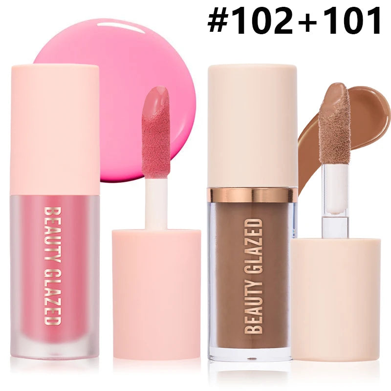 BEAUTY GLAZED 2Pcs/Set Liquid Blush,Long-wear Face Contouring,Easy to Sculpt the Face and Create a Lightweight Finishing Makeup