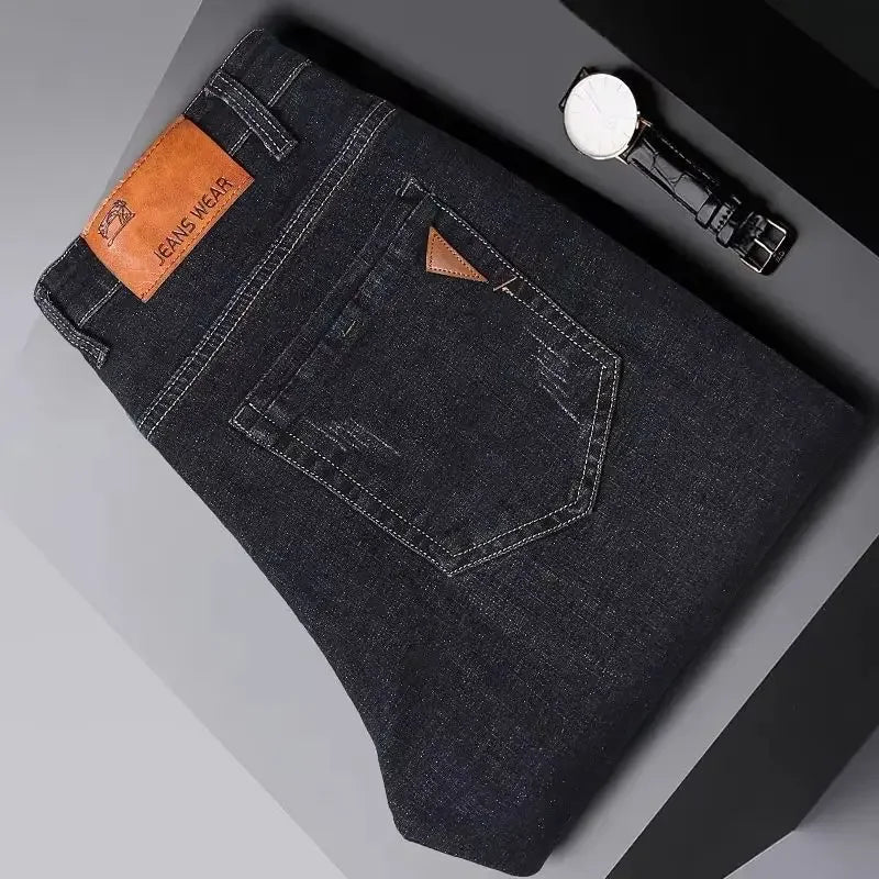 Men Fashion Straight Jeans Men 2025 New Stretch Slim Fit Pants Comfortable Soft Business Denim Trousers Male Brand Clothing