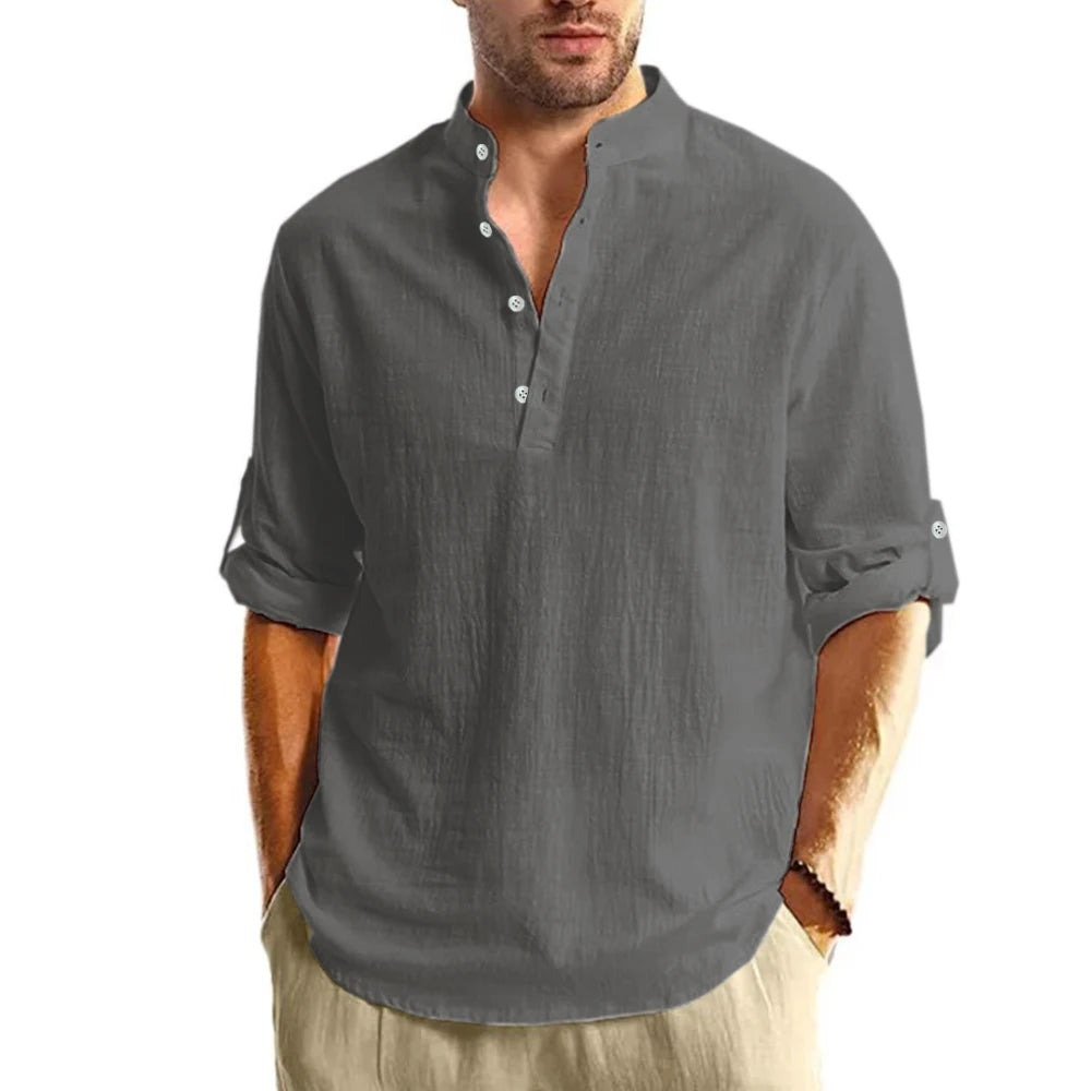 Men's Lightweight Shirts Long Sleeve Henley Collar Casual Shirts Men Beach Hawaiian Vacation Shirts Men Breathable Tshirts Tops