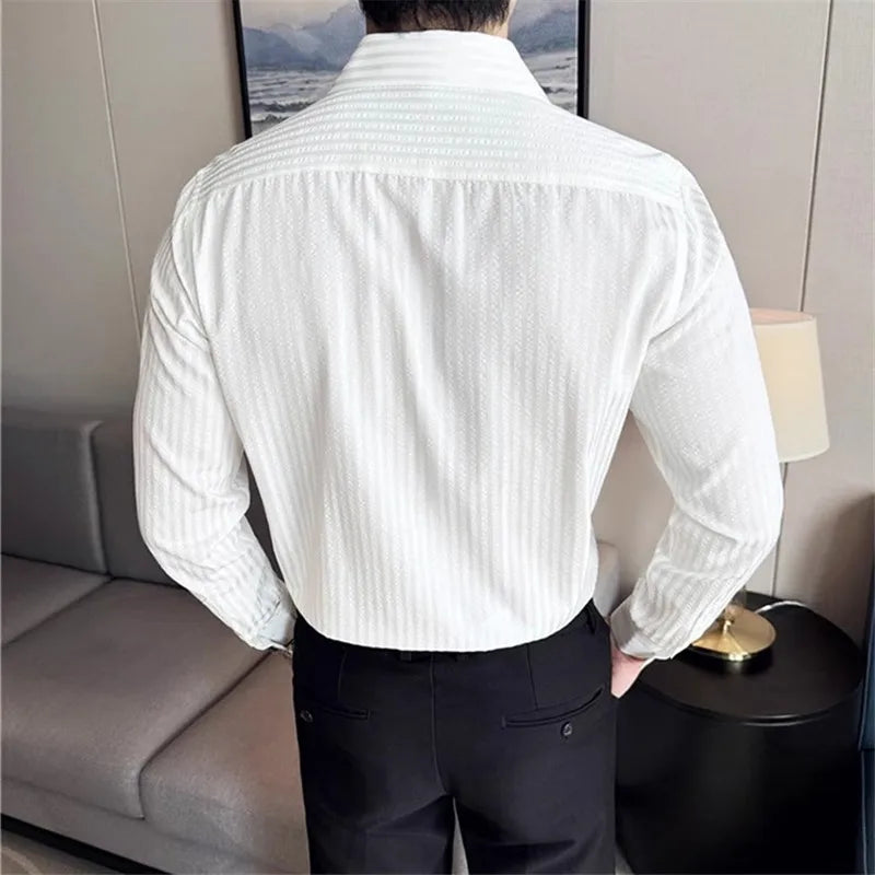 High Quality Men's Shirts Long Sleeve Striped Smart Casual Shirts Men Fashion Turn Down Collar Slim Fit Formal Office Shirt Tops