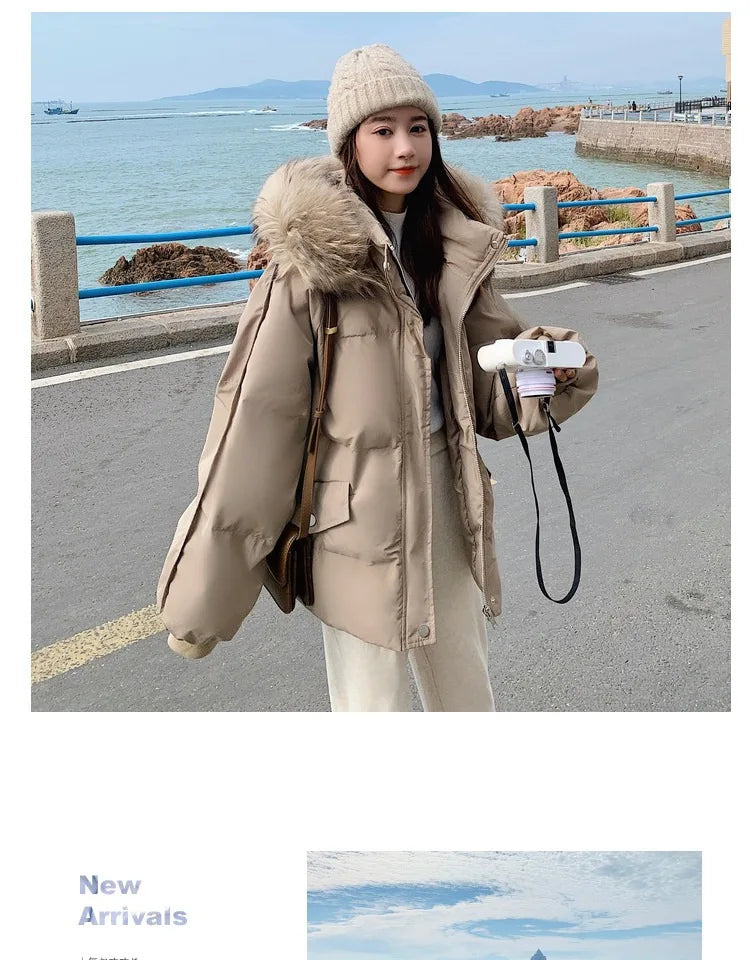 Winter Down Jacket Women Parkas Mid-length Big Fur Collar Hooded Women's Jacket Warmth Jacket Ladies Outwear Jacket for Women