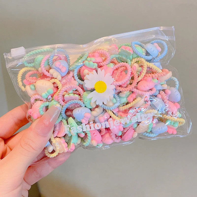 20Pcs/Lot Girls Hair Accessories Small Size Thumbs Elastic Hair Bands Rubber Scrunchies Cartoon Headwear Cute Children Headdress