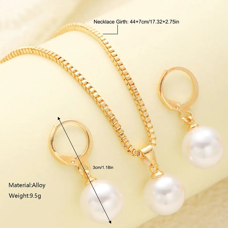 Fashion Round Pearl Jewelry Set Of Earring Pendant Necklace For Women Exquisite Wedding Jewelry Set Gift