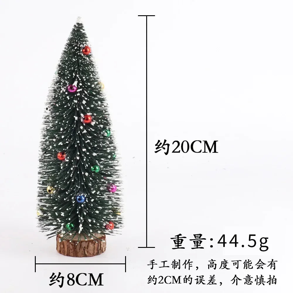 Christmas Tree Mini Tree with Wood Base Diy Crafts Home Table Top Decor Xmas Wooden Pendants for New Year Home Decoración
