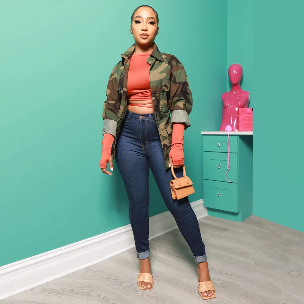 Jackets for Women Camouflage Coat Coats Turn Down Collar Full Sleeve Jacket Single Breasted Jacket Casual Pockets Autumn Spring