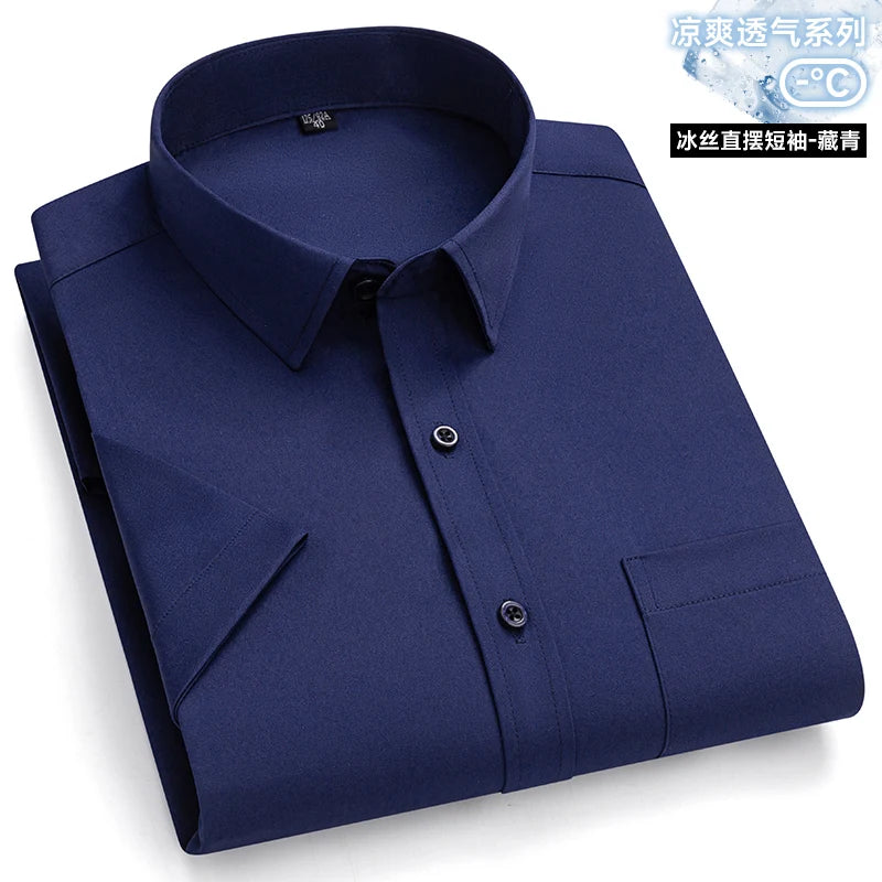Anti-Wrinkle Men Shirts Short Sleeves Dress Shirts For Men Slim Fit Camisa Social Business Blouse Pocket White Shirt 6XL 7XL