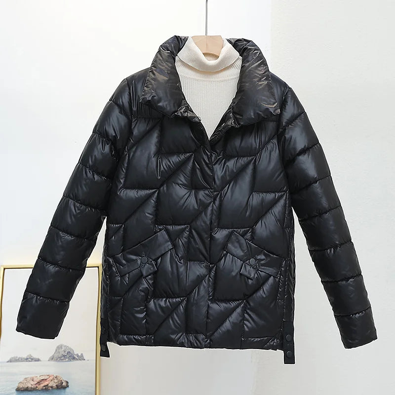 Women Jacket Winter Parkas Female 2025 New Glossy Down Cotton Jackets Stand Collar Casual Warm Parka Short Coat Female Outwear