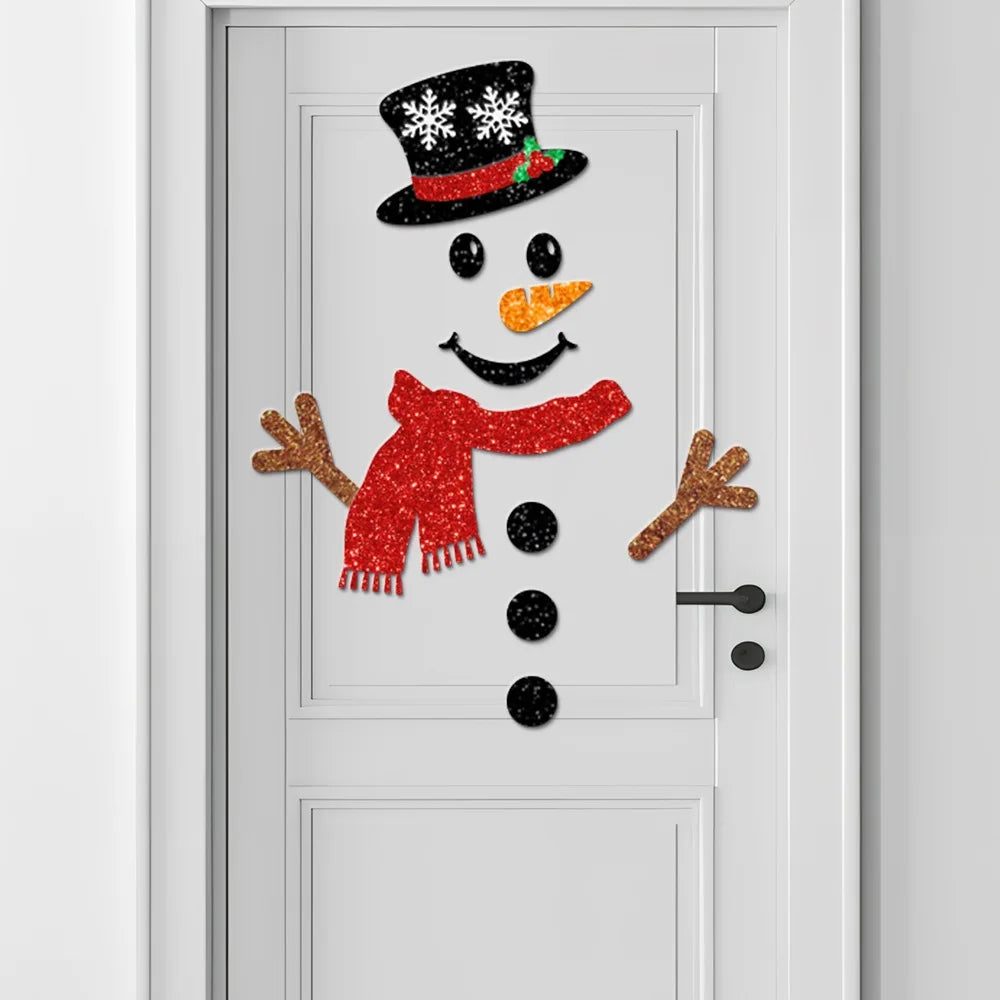 Christmas Felt Door Stickers Christmas Xmas Snowman Santa Claus Xmas Tree Gingerbread Man Door Decals Decor Window Door Decor