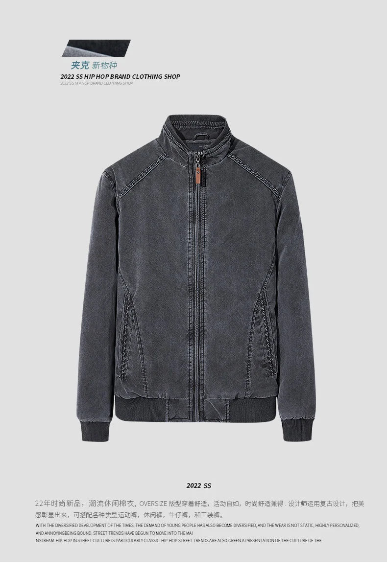 Men Denim Jacket Retro Fashion Cotton Slim Fit Vertical Collar Motorcycle Jackets Autumn 2025 Man Jeans Coats Plus Size Clothes