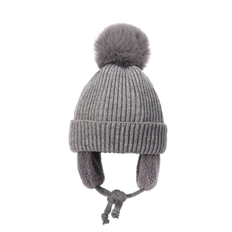 Winter Baby Knitted Hat Skiing Infant Bonnet Plush Lining Kids Beanie Protect Ears Children Cap for Boys Girls Accessories 2-6Y