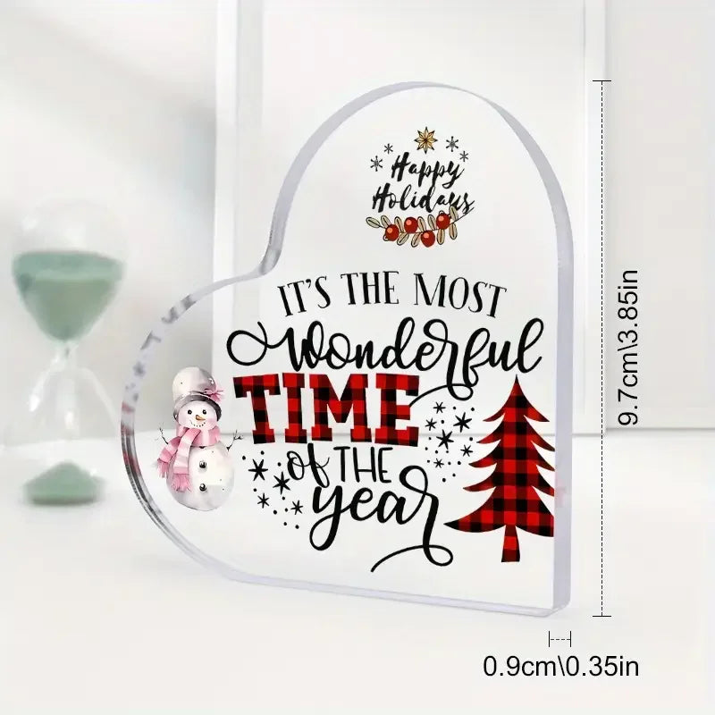 Acrylic Christmas Decoration Sign, Heart-Shaped with Snowman & Tree, 