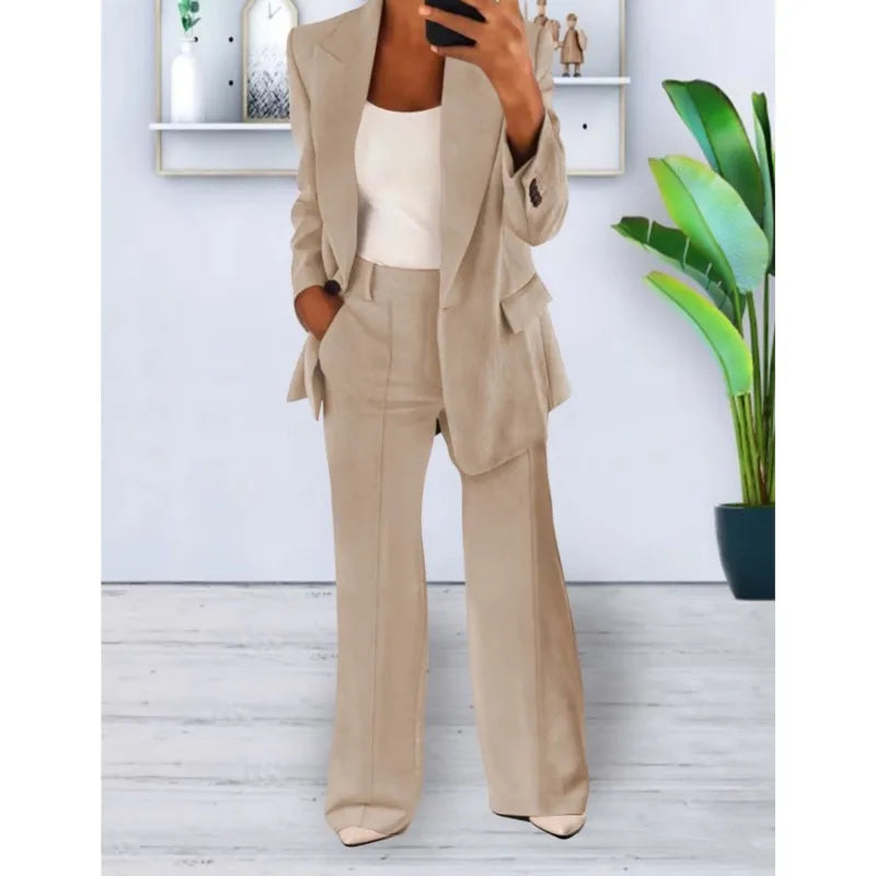 Women Spring Autumn Suit 2 Piece Sets Long Sleeve Jacket Coat High-Waisted Trousers Business Suit Office Ladies Pant Sets Outfit