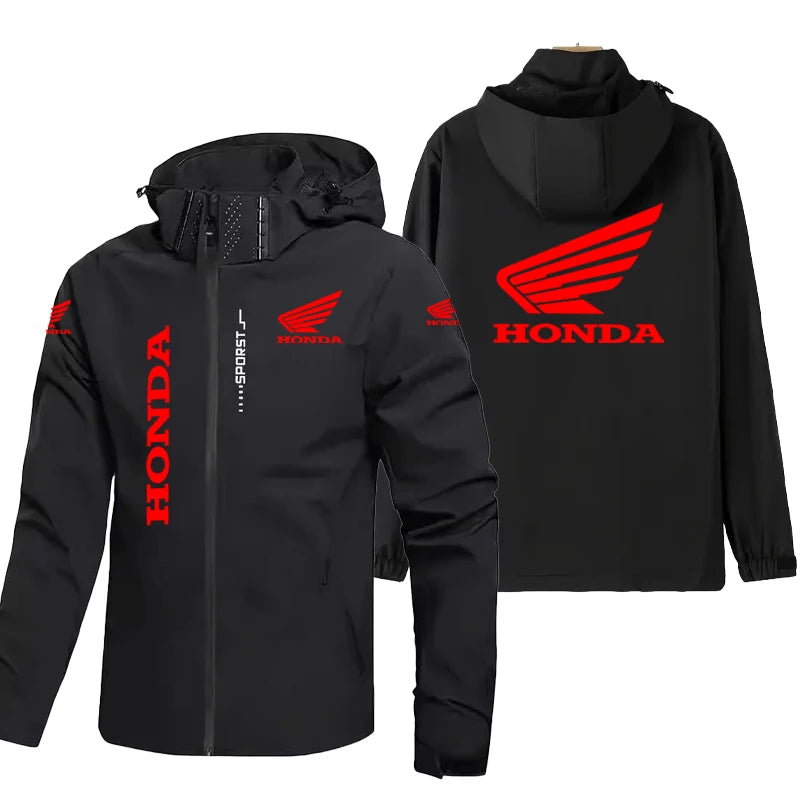 Honda Motorcycle Jacket Men's Hooded Windproof And Waterproof Coat With Detachable Hood And Zipper Shirt, Large Size Riding Suit