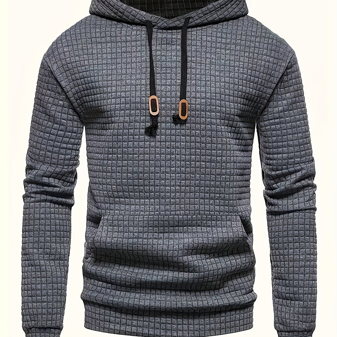 Plus Size Men's Solid Textured Hoodie Spring Fall Winter Hooded Sweatshirt For Big & Tall Males, Men's Clothing