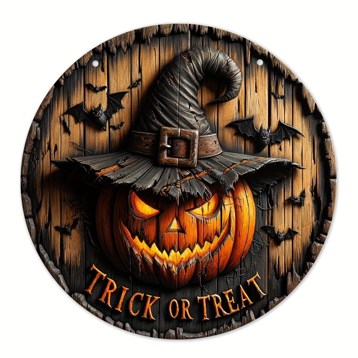 Halloween Wooden Wall Hanging Sign, Vintage Witch Pumpkin Art Decor - Manufactured Wood Trick or Treat Wreath Sign 7.9 Inches - Home Kitchen Garden Yard Balcony Indoor Outdoor Wall Door Window Room Decor - English Language, M
