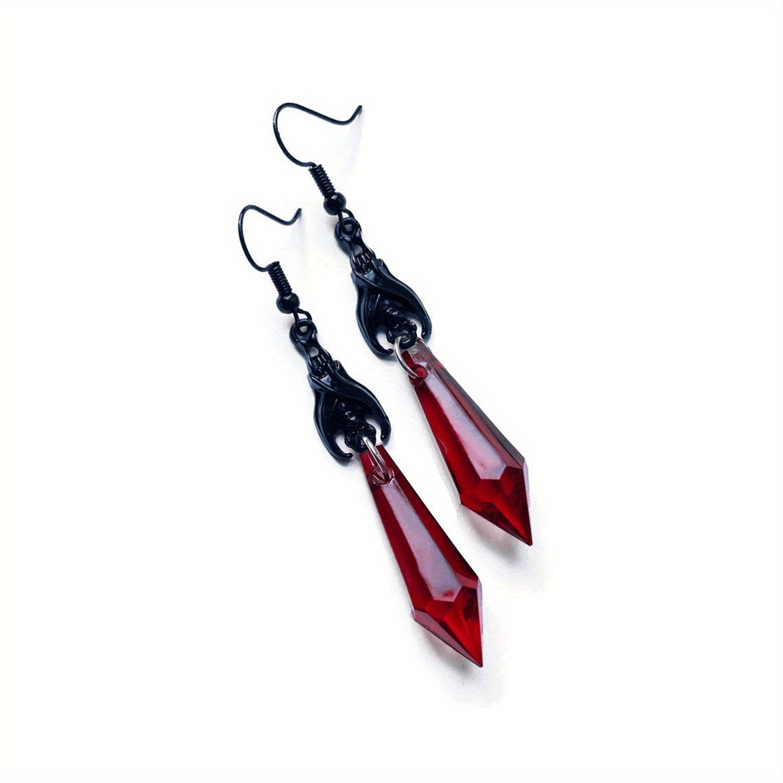 Gothic Bat Dangle Earrings with Red and Black Faux Gemstones - Alloy, Perfect for Parties, Daily Wear, or as a Gift for Friends, Party Accessories | Dramatic Design | Alloy Construction, Halloween Earrings