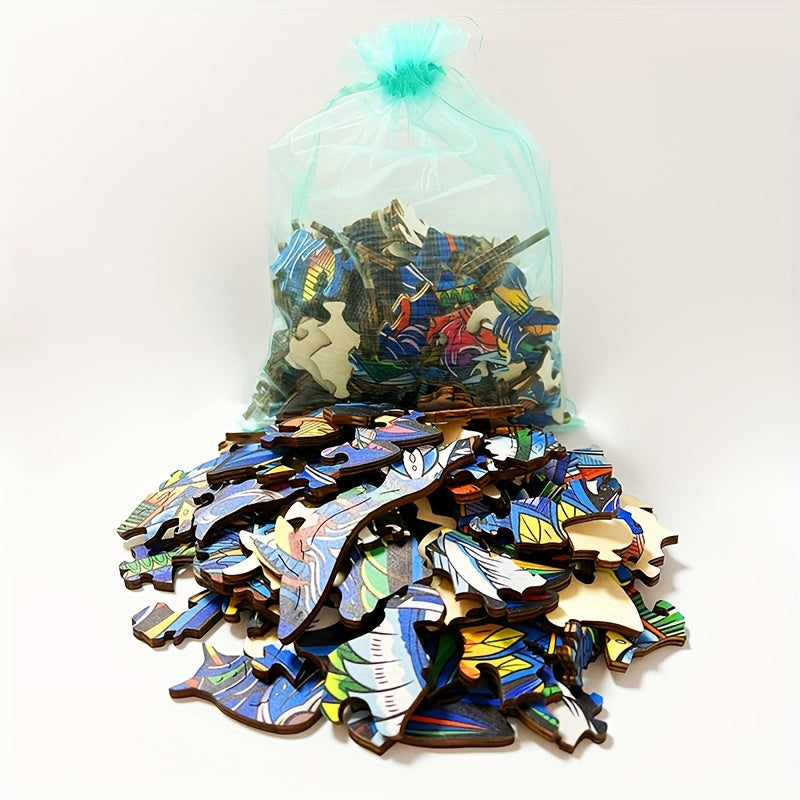 Starry Night Colorful Cat Wooden Puzzle - Unique Shaped Animal Jigsaw For Adults, Stress-Relief & Brain Teaser, Perfect Gift For Birthdays, Christmas, Halloween