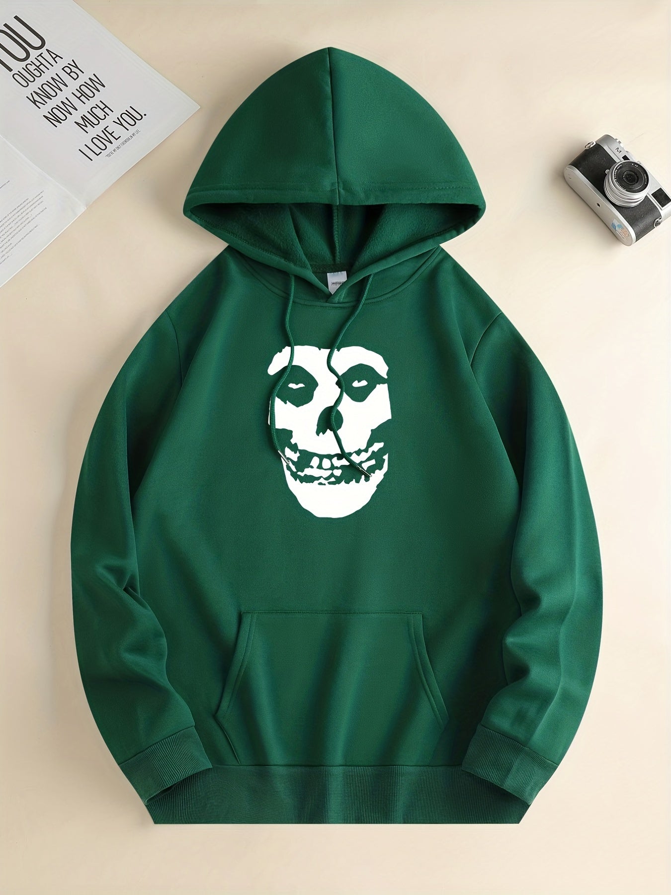 Skull Print Hoodie, Hoodies For Men, Men's Casual Graphic Design Pullover Hooded Sweatshirt With Kangaroo Pocket Streetwear For Winter Fall, As Gifts Halloween