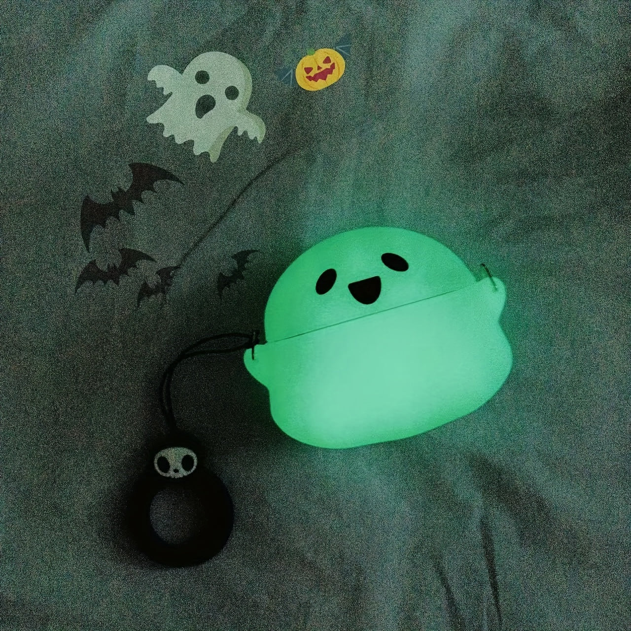 Glow-in-the-Dark Silicone Case for AirPods 1/2/Pro/3rd Gen with Keychain - Cute 3D Ghost Design, Scratch-Resistant & Fingerprint-Proof Protective Cover, Perfect Halloween Gift