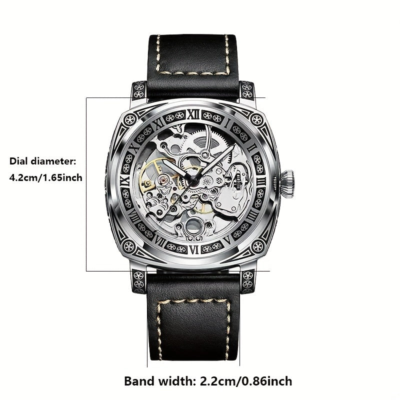 Elegant Mechanical Men's Watch: Self-Winding, Waterproof, with Stylish Hollow Design - Round Dial & Precision Timekeeping