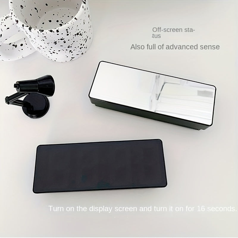 Modern LED Digital Clock with Adjustable Brightness, Date & Temperature Display - USB-Powered 12/24H Rectangular Bedroom Alarm Clock for Home Office Decor, Digital Display Clock | Contemporary Design | Durable Electronics, Al