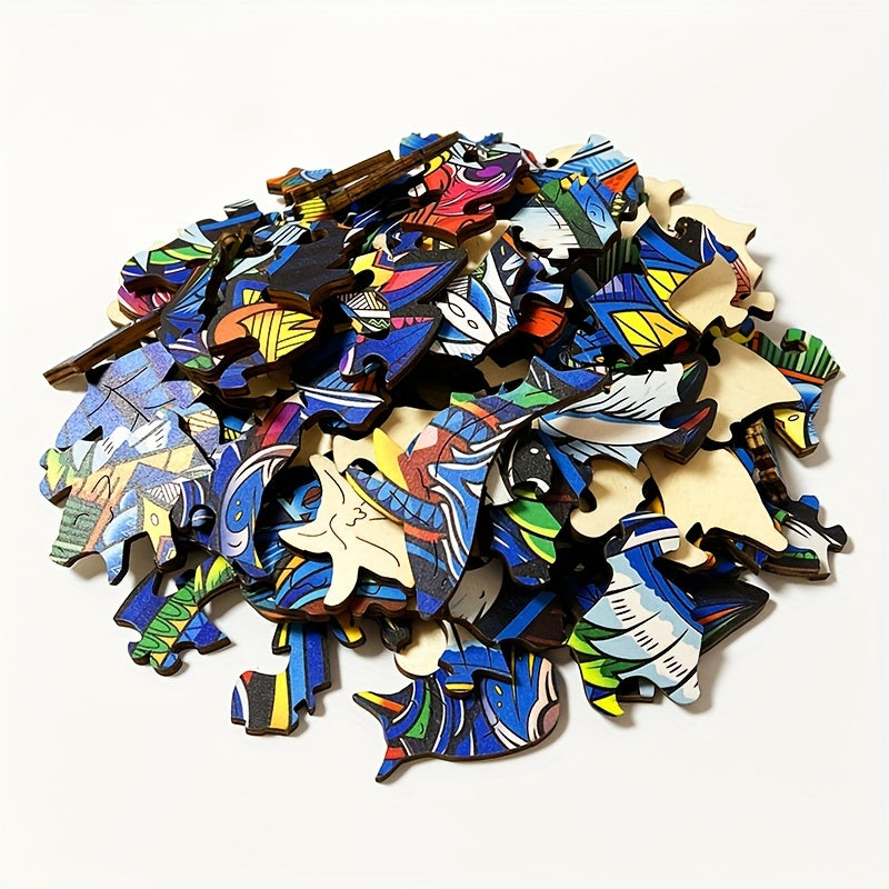 Starry Night Colorful Cat Wooden Puzzle - Unique Shaped Animal Jigsaw For Adults, Stress-Relief & Brain Teaser, Perfect Gift For Birthdays, Christmas, Halloween