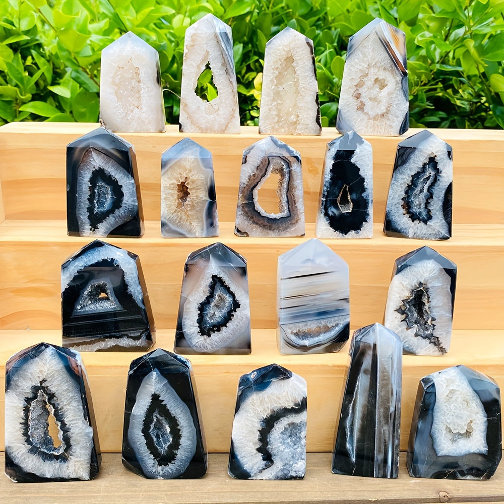 1PC Natural Black Onyx Geode Agate Point Crystal - Unique DIY Home Decor, Jewelry Making, Party Decoration Accent for Birthday, Halloween, Christmas