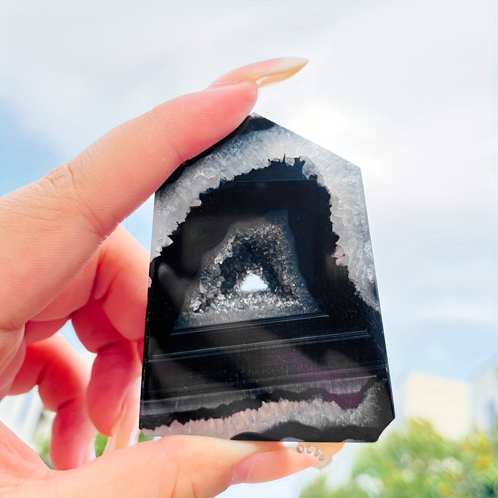 1PC Natural Black Onyx Geode Agate Point Crystal - Unique DIY Home Decor, Jewelry Making, Party Decoration Accent for Birthday, Halloween, Christmas