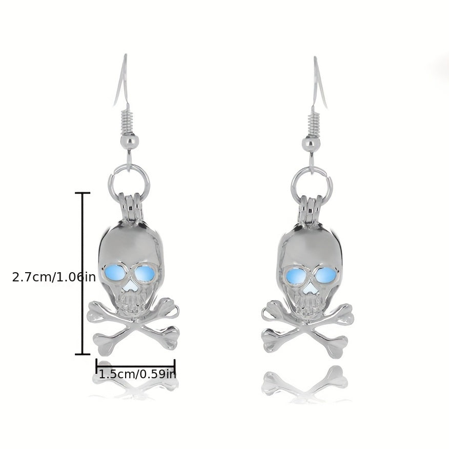 Halloween Glow-in-the-Dark Skull Earrings - Multicolor Luminous Bead Accents, Alloy and Copper, Nickel-Free, Festive Party Accessory for Women