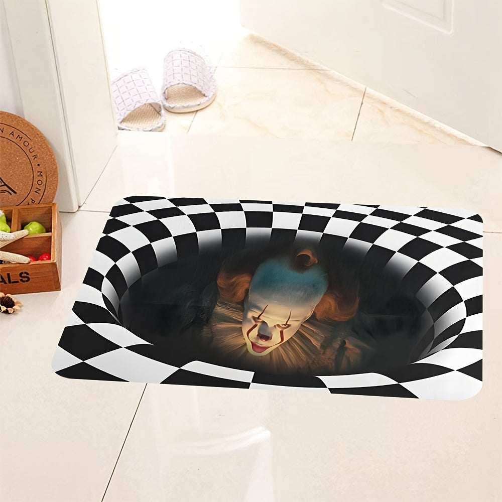 Spooky Halloween 3D Clown Illusion Door Mat - Non-Slip, Washable Area Rug for Bedroom, Bathroom, and Staircase - Machine Made, Rubber Backed, Home Decor
