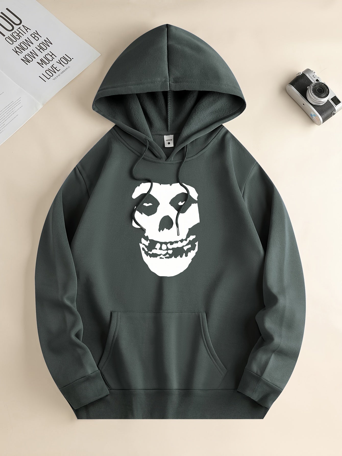 Skull Print Hoodie, Hoodies For Men, Men's Casual Graphic Design Pullover Hooded Sweatshirt With Kangaroo Pocket Streetwear For Winter Fall, As Gifts Halloween