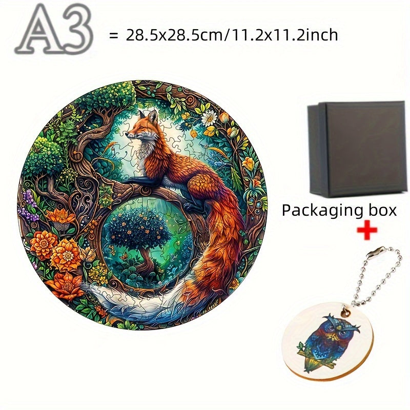 Charming Fox Angel Wooden Puzzle - Round, Colorful Jigsaw for Focus & Training - Perfect Gift for Birthdays, Thanksgiving, Halloween, Christmas