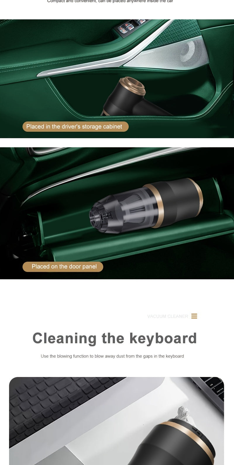 Handheld wireless portable vacuum cleaner, rechargeable, 2000 * 2 milliampere battery, suction force 5000Pa, integrated blowing and suction, suitable for multifunctional high-power small home appliance vacuum cleaners in auto