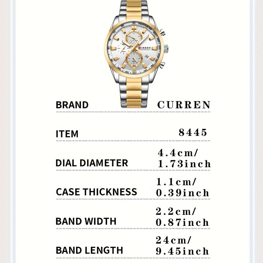[CURREN Business Watch] CURREN Multifunctional Chronograph Business Men's Watch, Round Wristwatch, Ideal Choice For Gifts