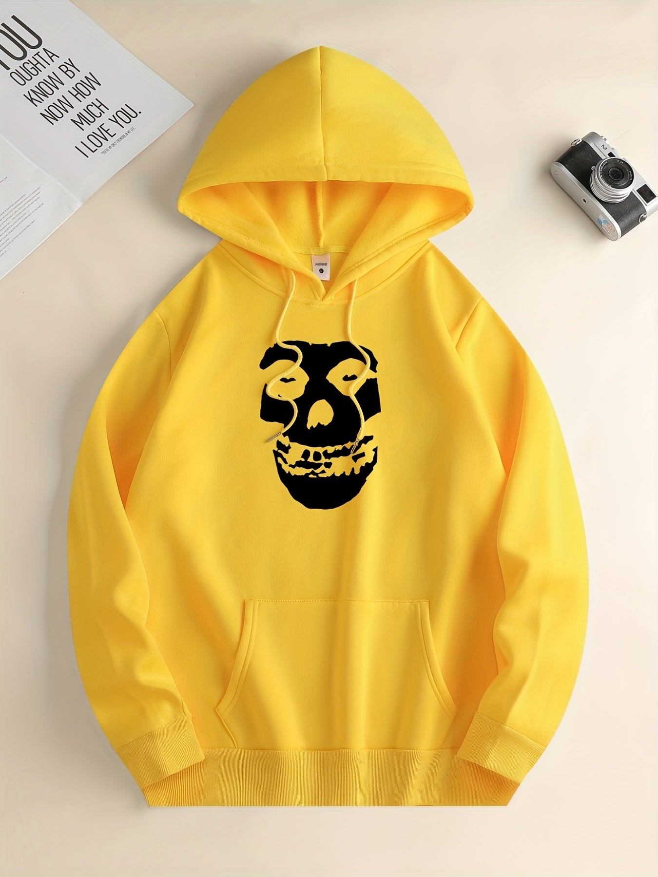 Skull Print Hoodie, Hoodies For Men, Men's Casual Graphic Design Pullover Hooded Sweatshirt With Kangaroo Pocket Streetwear For Winter Fall, As Gifts Halloween