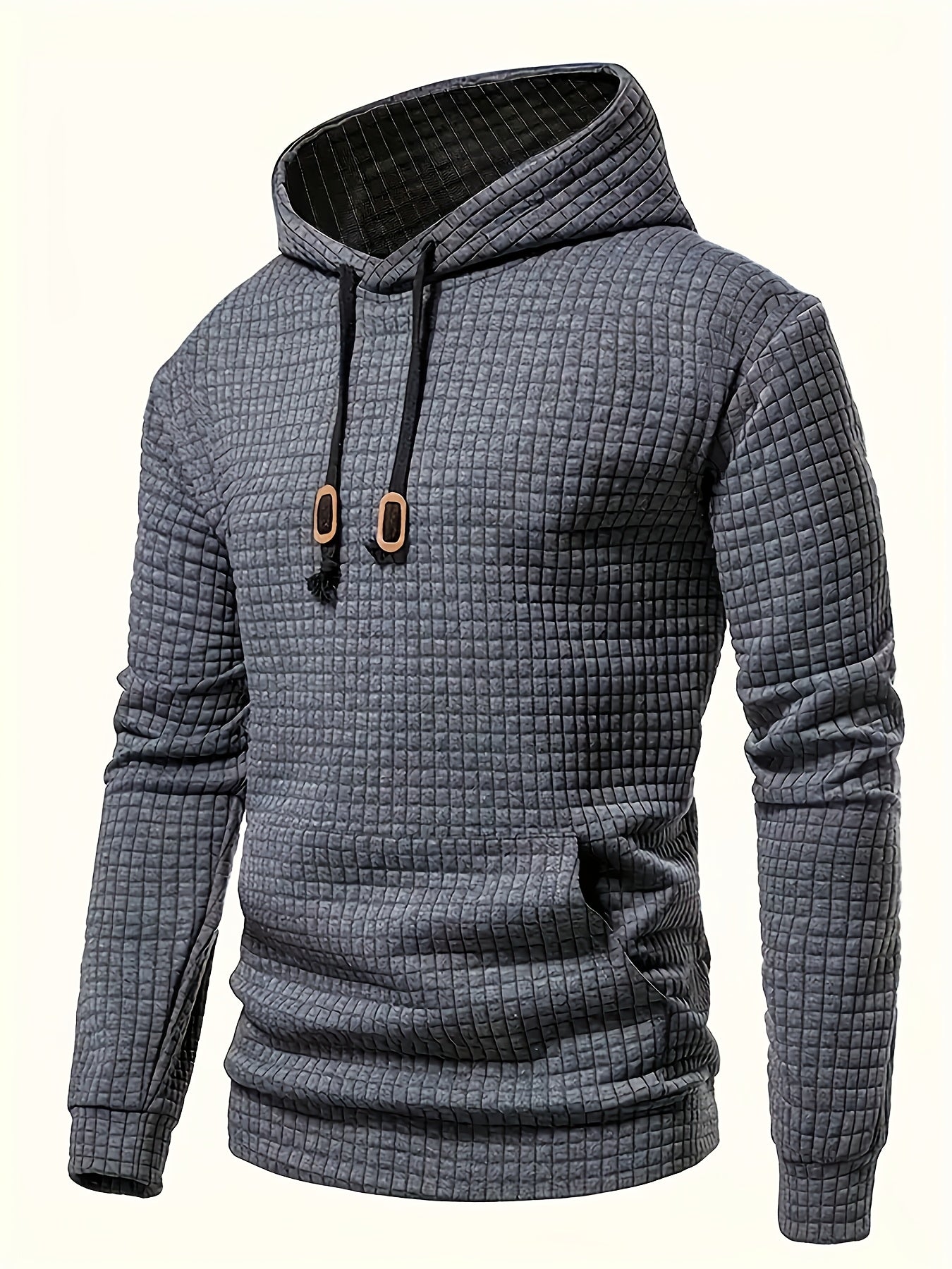 Plus Size Men's Solid Textured Hoodie Spring Fall Winter Hooded Sweatshirt For Big & Tall Males, Men's Clothing